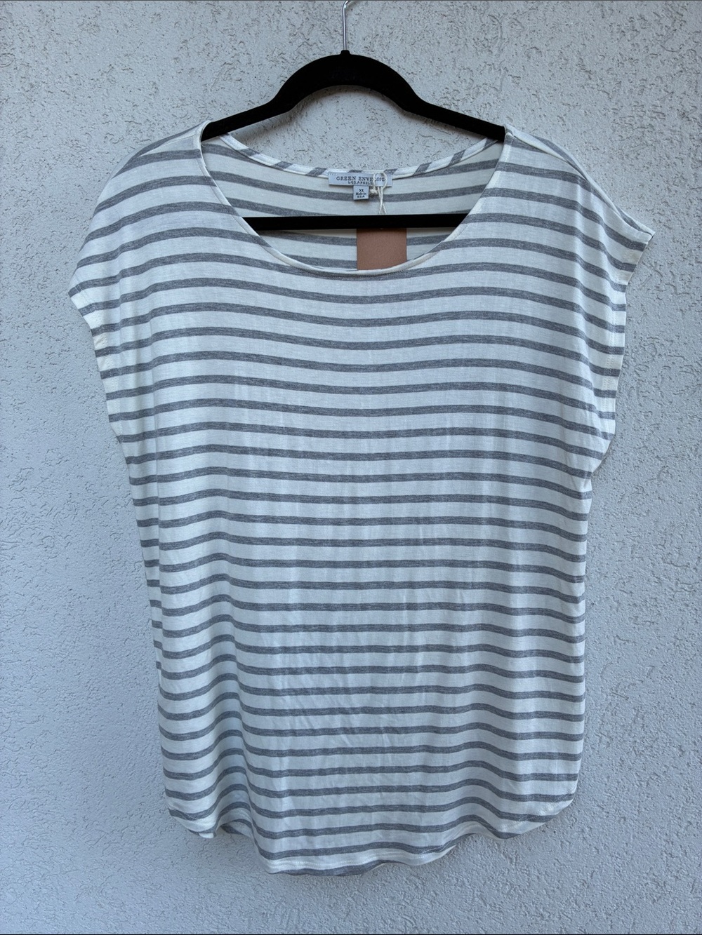 Green Envelope grey & white striped boatneck tee with drop shoulder sleeves